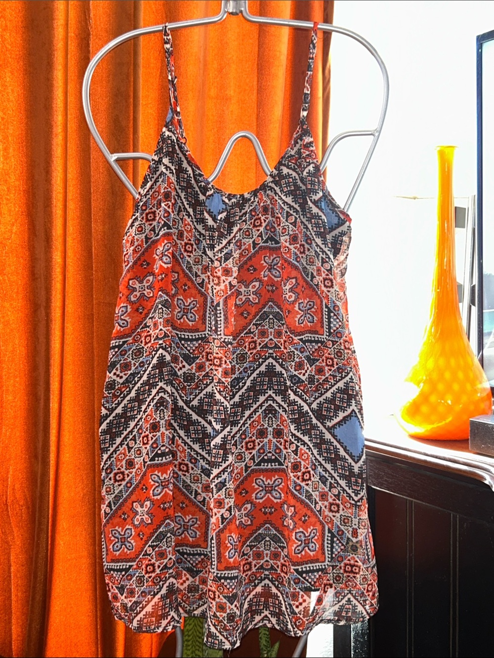 Poetry Orange Black Blue Patterned Spaghetti Strap Dress